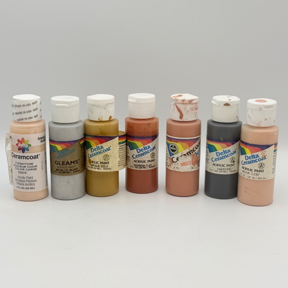 Delta Ceramcoat Acrylic Paint Lot 7 Bottles Metallic Gleams Fleshtone 2oz USA